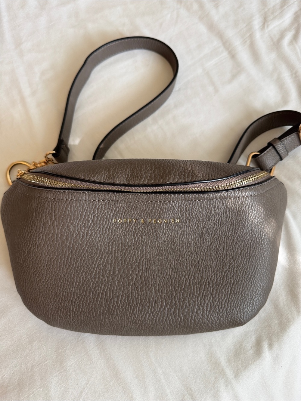Poppy & Peonies The Sidekick Taupe  Pebble Vegan Leather Belt/Crossbody Bag